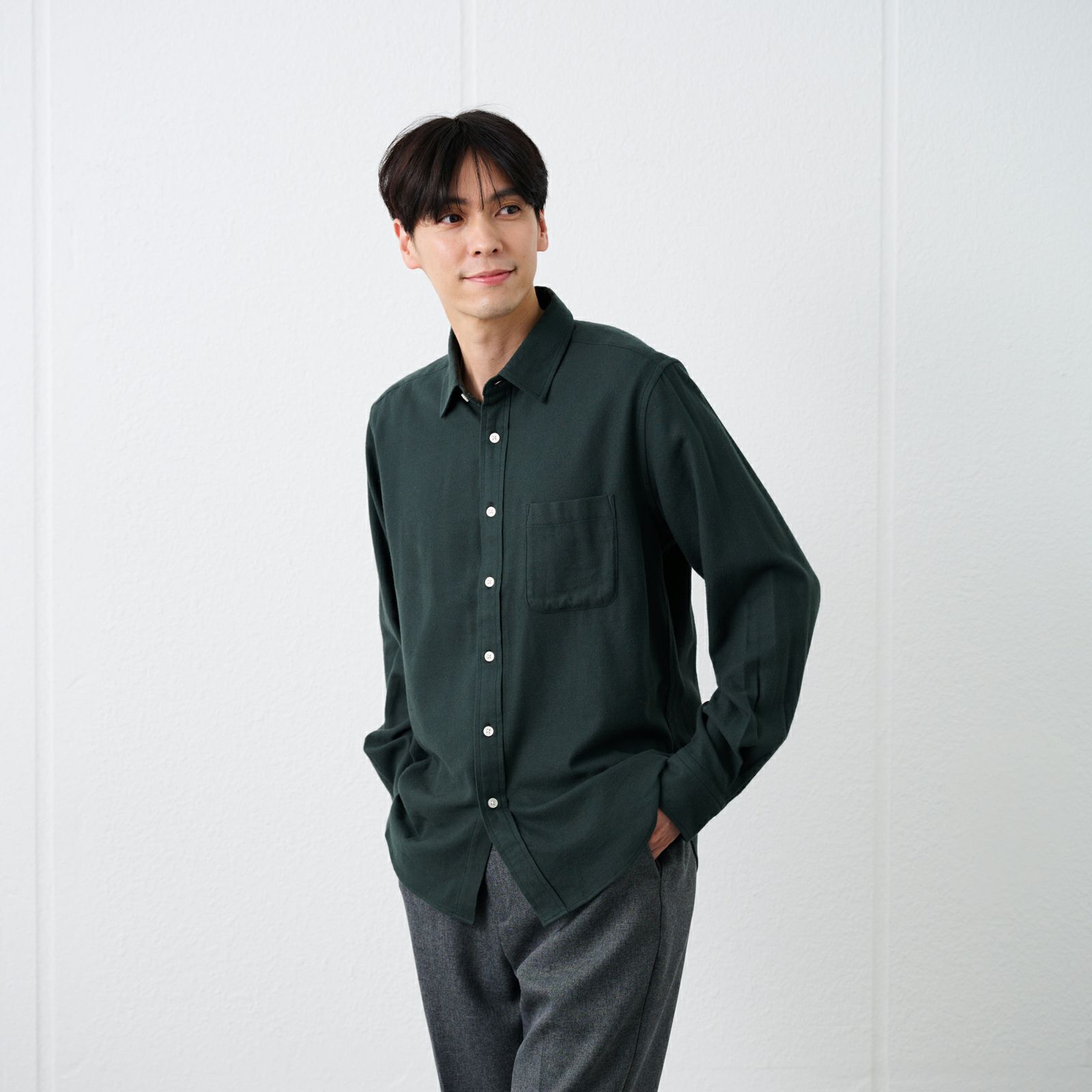 【てまラク】フランネルシャツ（無地）