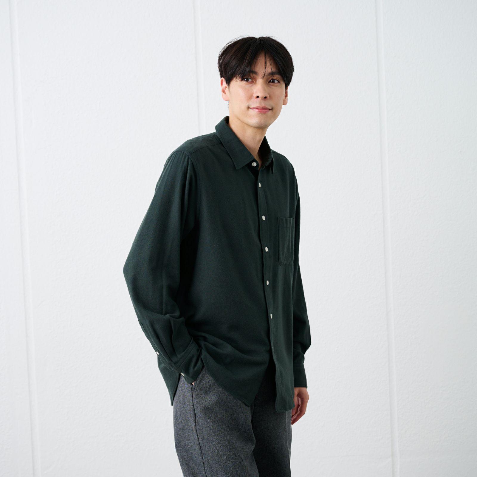 【てまラク】フランネルシャツ（無地）