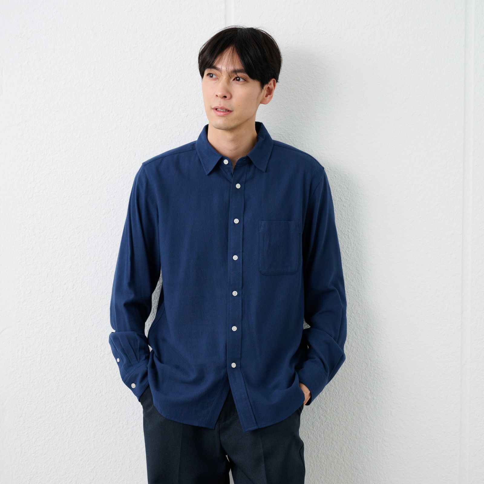 【てまラク】フランネルシャツ（無地）