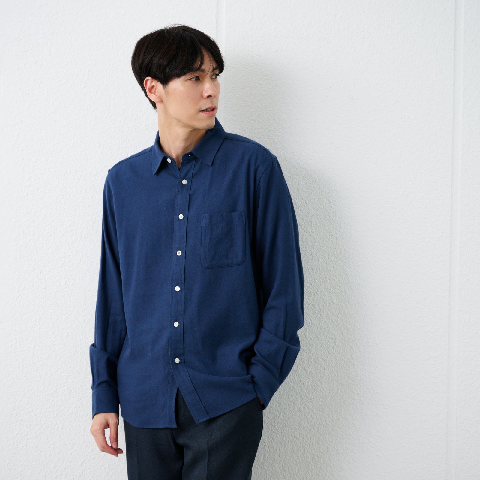 【てまラク】フランネルシャツ（無地）