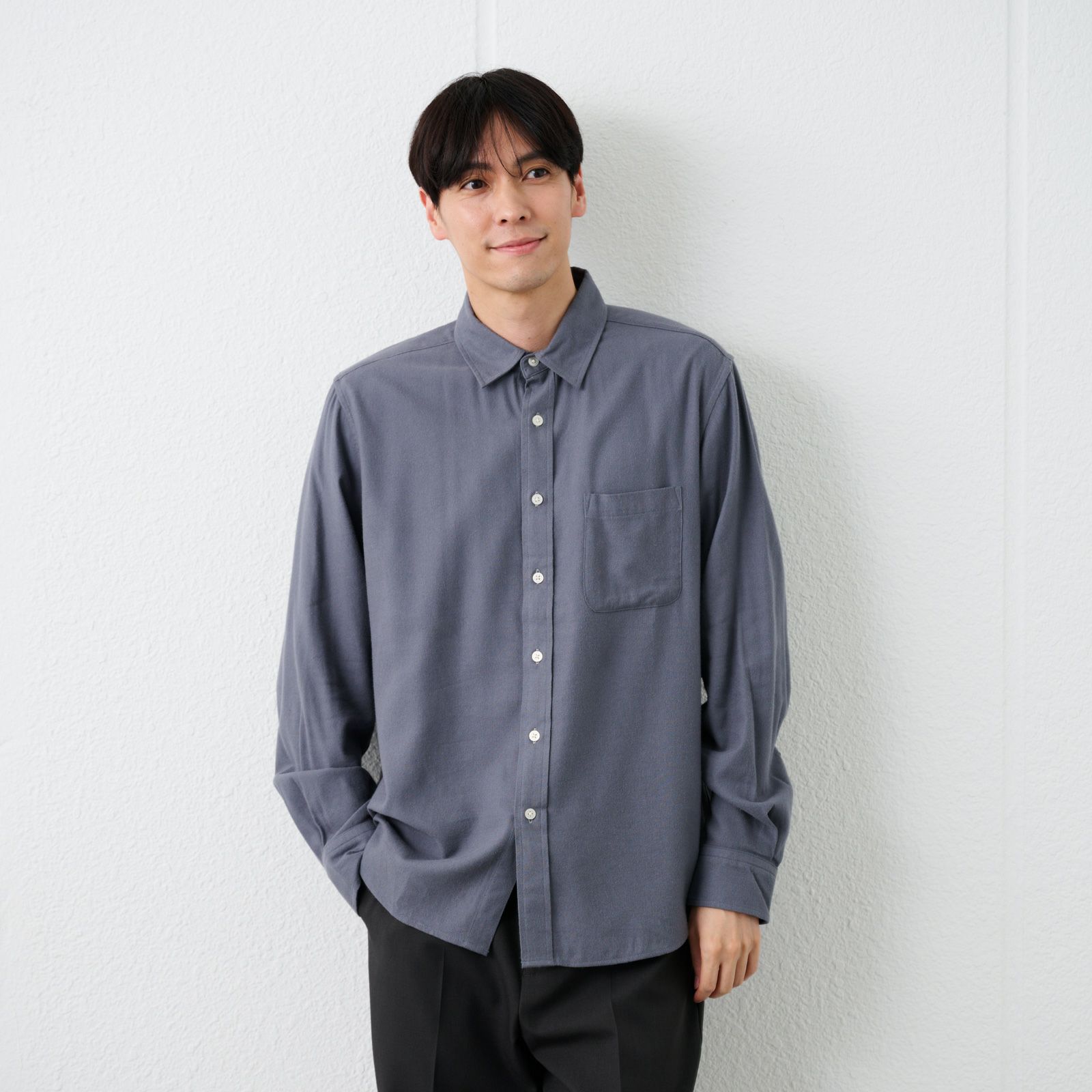 【てまラク】フランネルシャツ（無地）