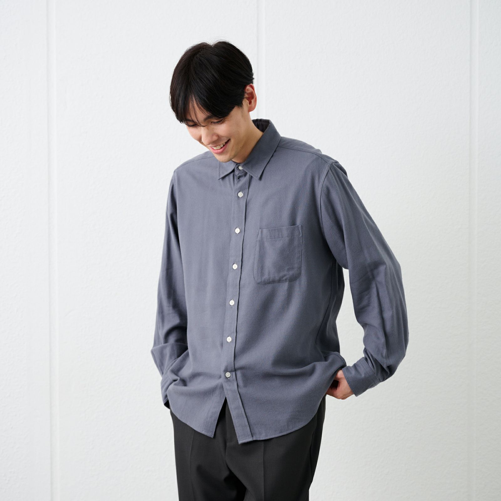 【てまラク】フランネルシャツ（無地）