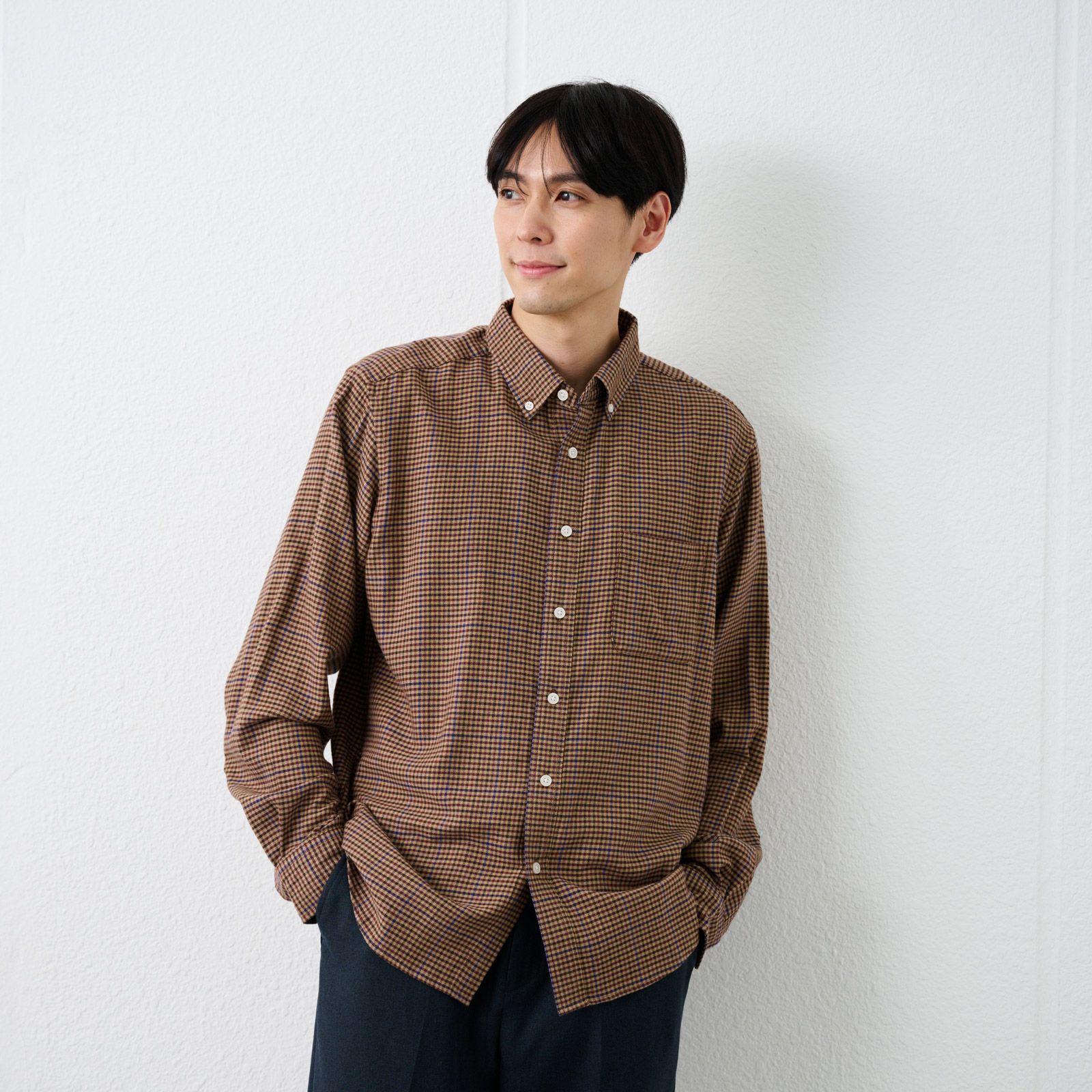 【てまラク】フランネルボタンダウンシャツ