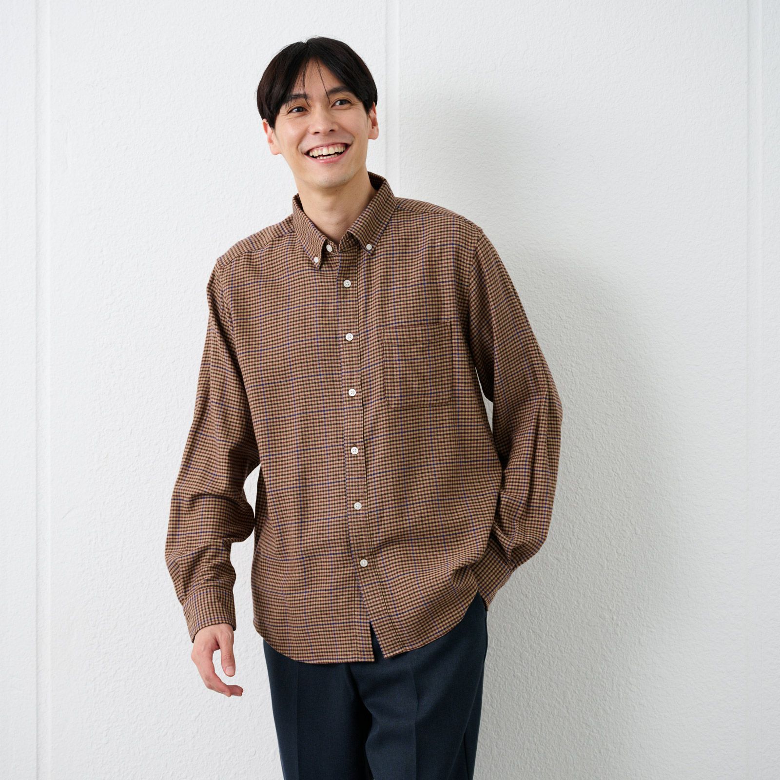 【てまラク】フランネルボタンダウンシャツ