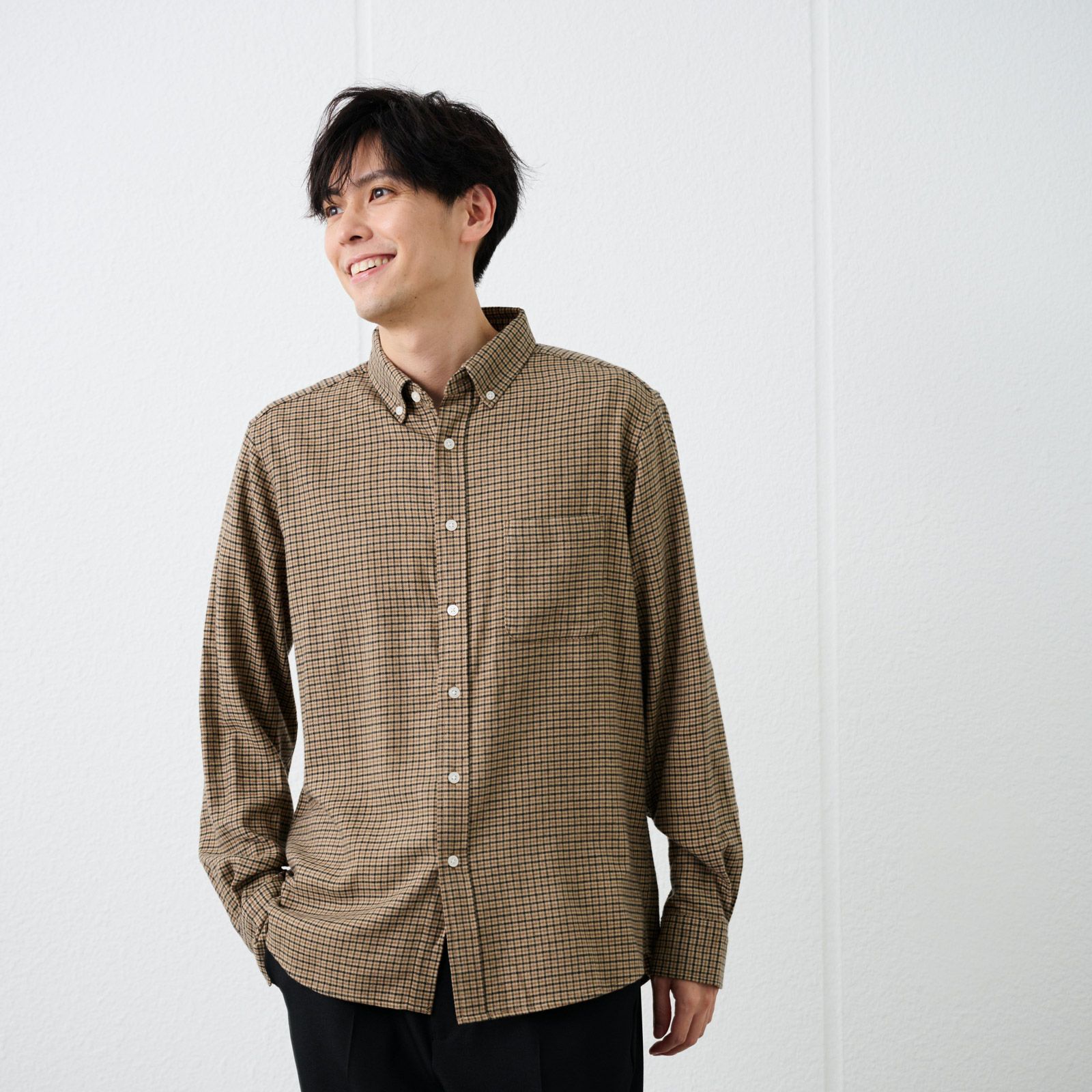 【てまラク】フランネルボタンダウンシャツ