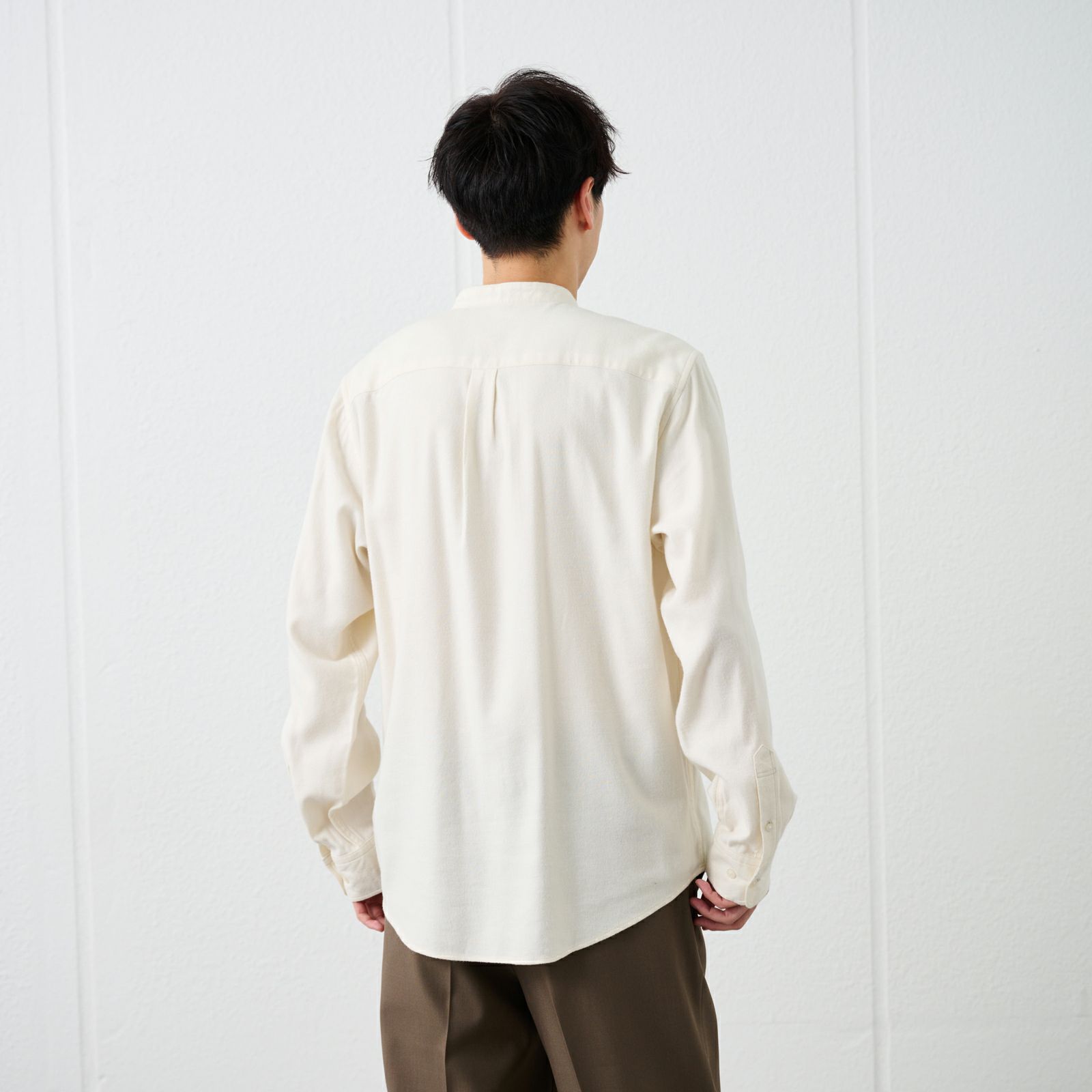 【てまラク】フランネルバンドカラーシャツ