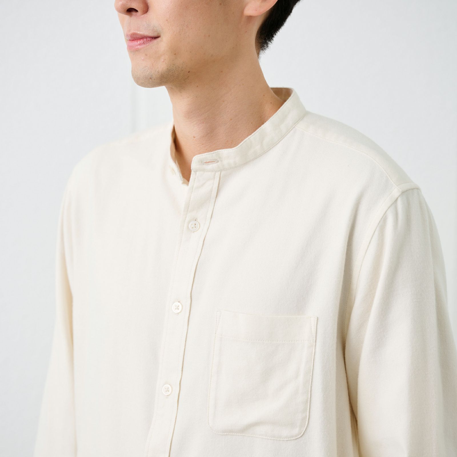 【てまラク】フランネルバンドカラーシャツ