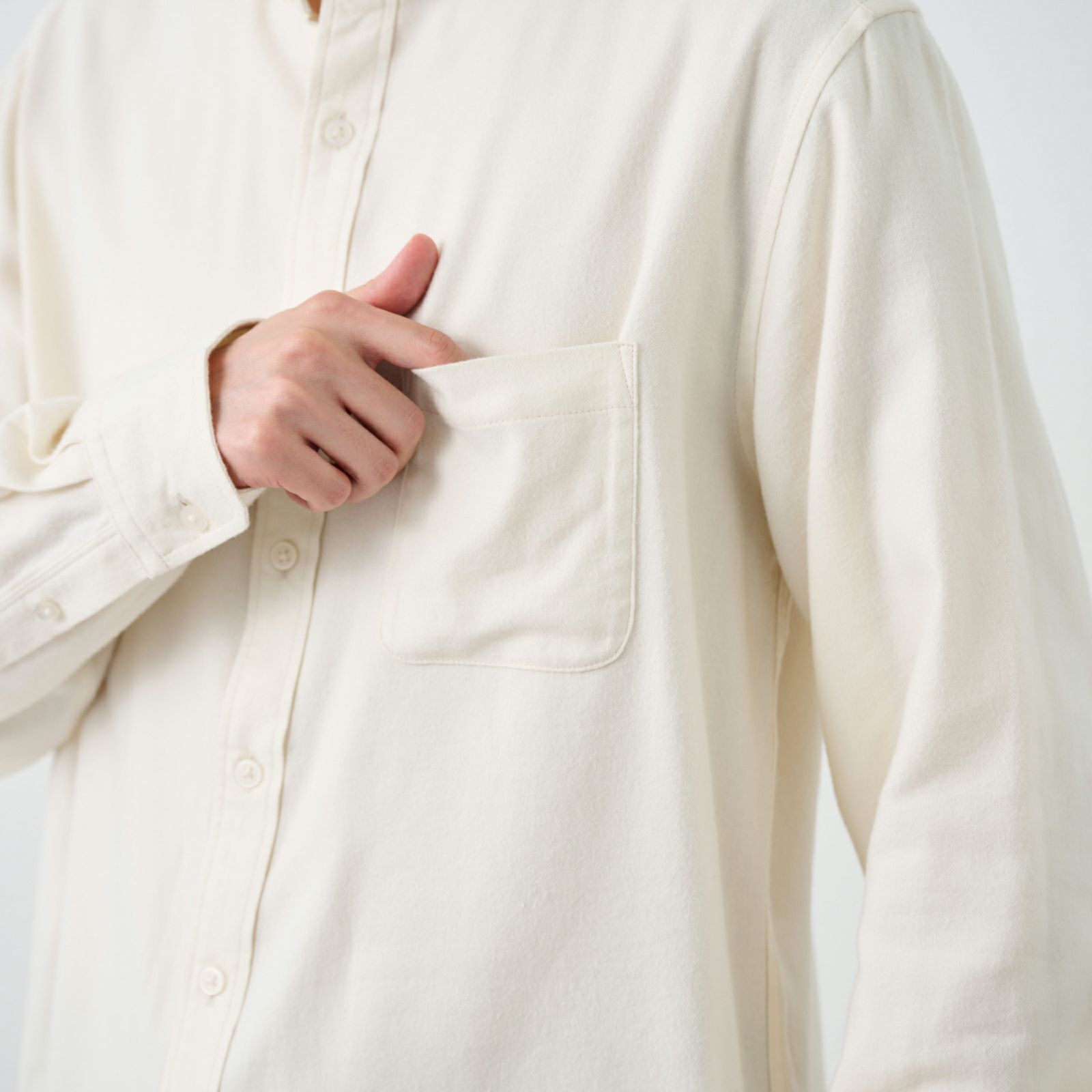 【てまラク】フランネルバンドカラーシャツ