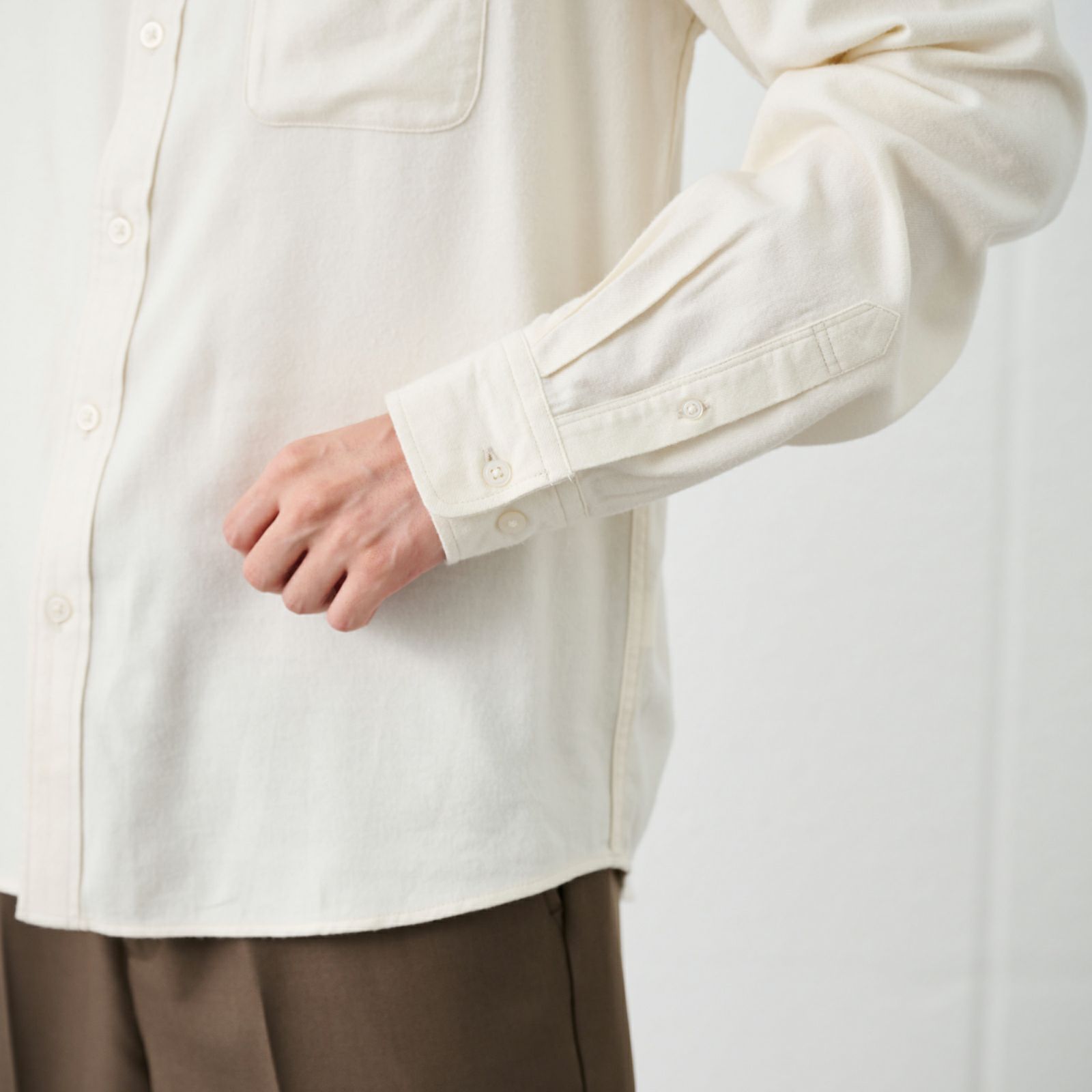 【てまラク】フランネルバンドカラーシャツ