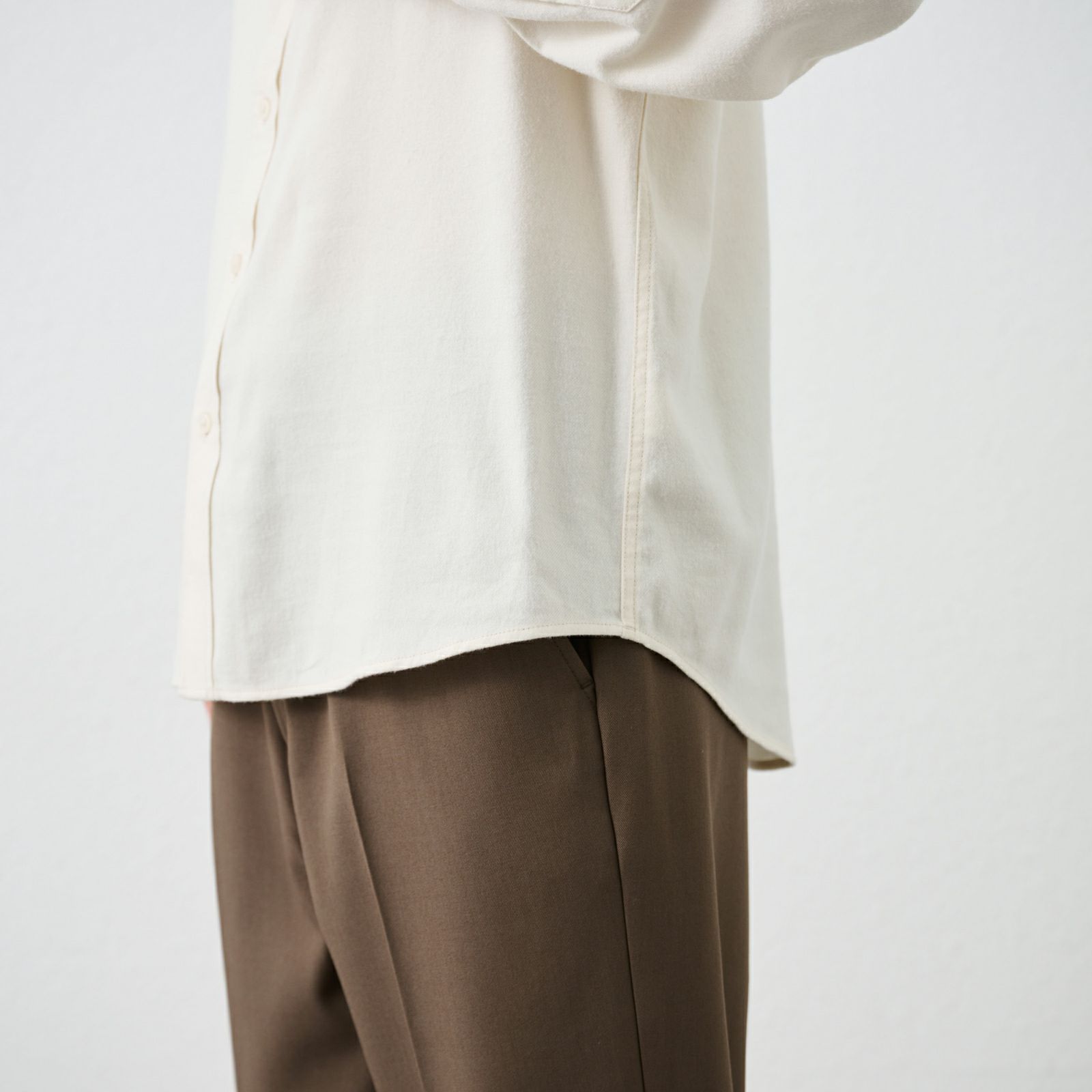 【てまラク】フランネルバンドカラーシャツ