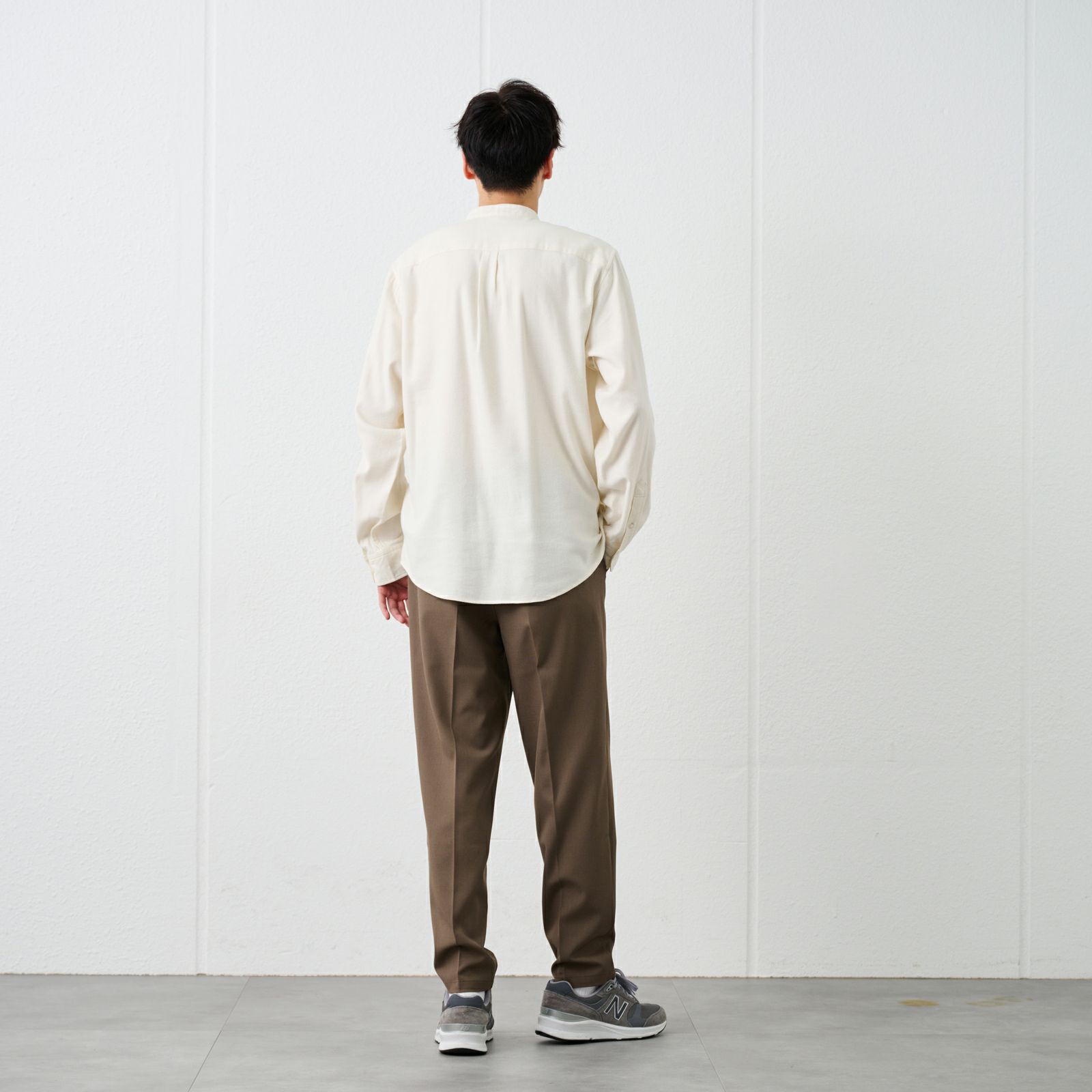 【てまラク】フランネルバンドカラーシャツ