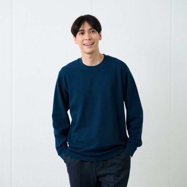 ワッフル　クルーネック長袖Ｔシャツ