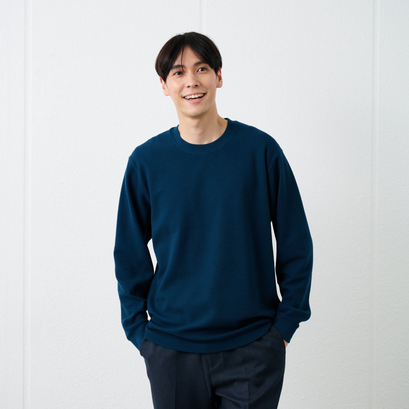 ワッフル　クルーネック長袖Ｔシャツ