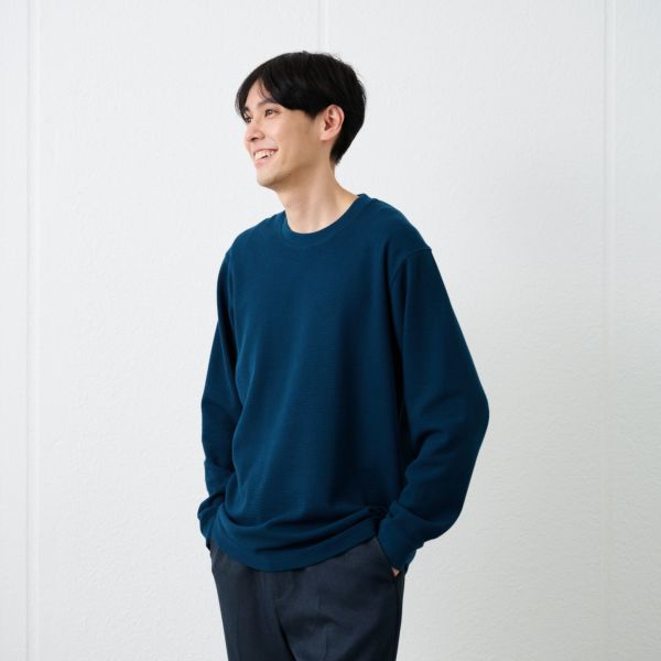ワッフル　クルーネック長袖Ｔシャツ