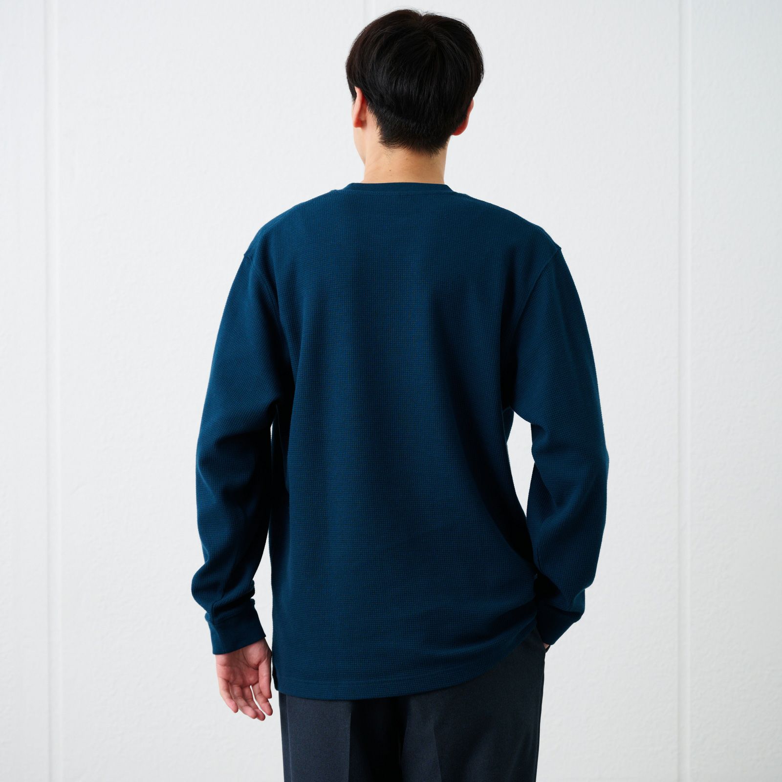 ワッフル　クルーネック長袖Ｔシャツ