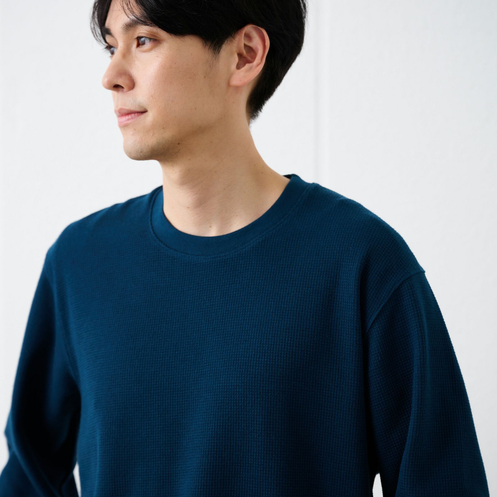 ワッフル　クルーネック長袖Ｔシャツ