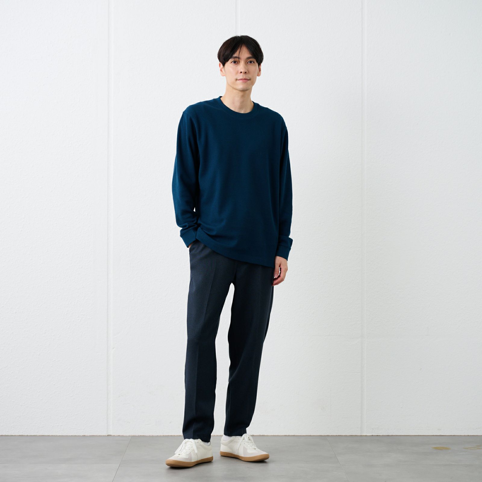 ワッフル　クルーネック長袖Ｔシャツ