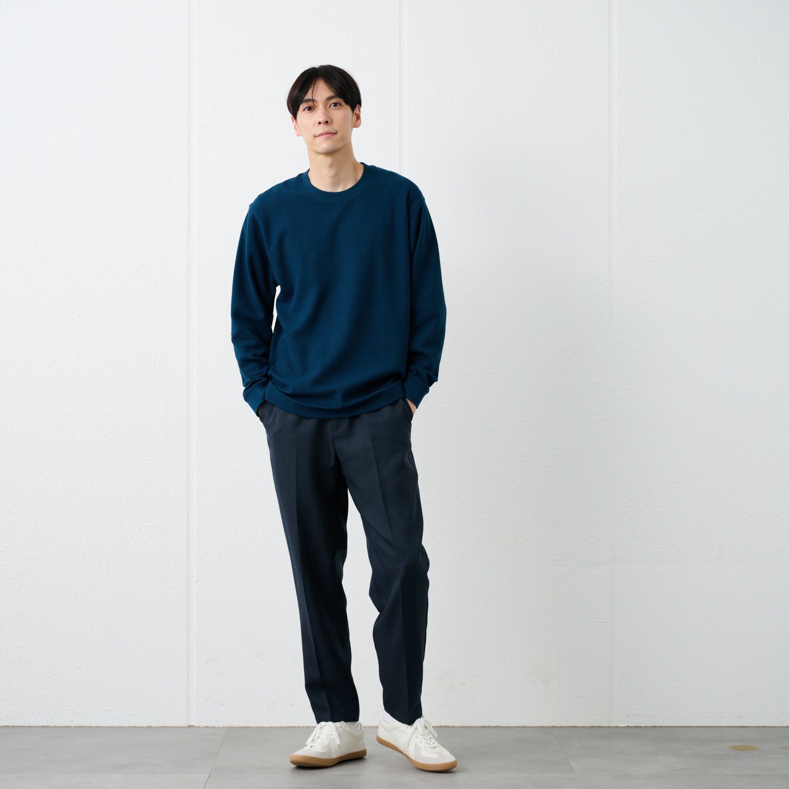 ワッフル　クルーネック長袖Ｔシャツ