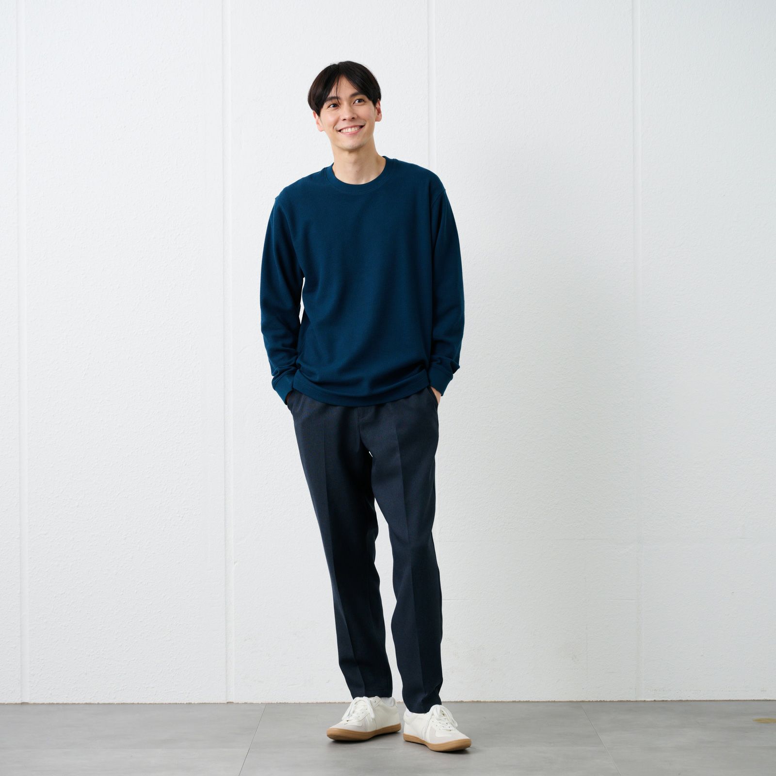 ワッフル　クルーネック長袖Ｔシャツ