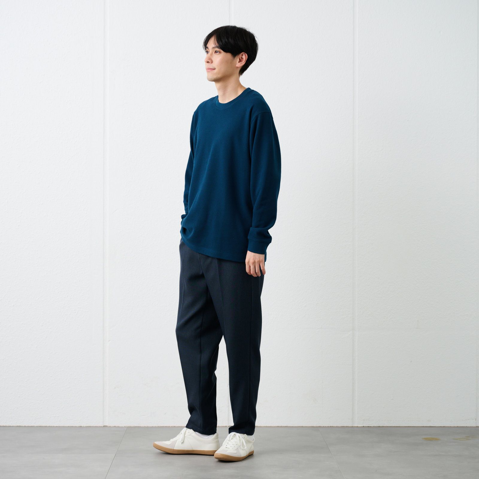 ワッフル　クルーネック長袖Ｔシャツ