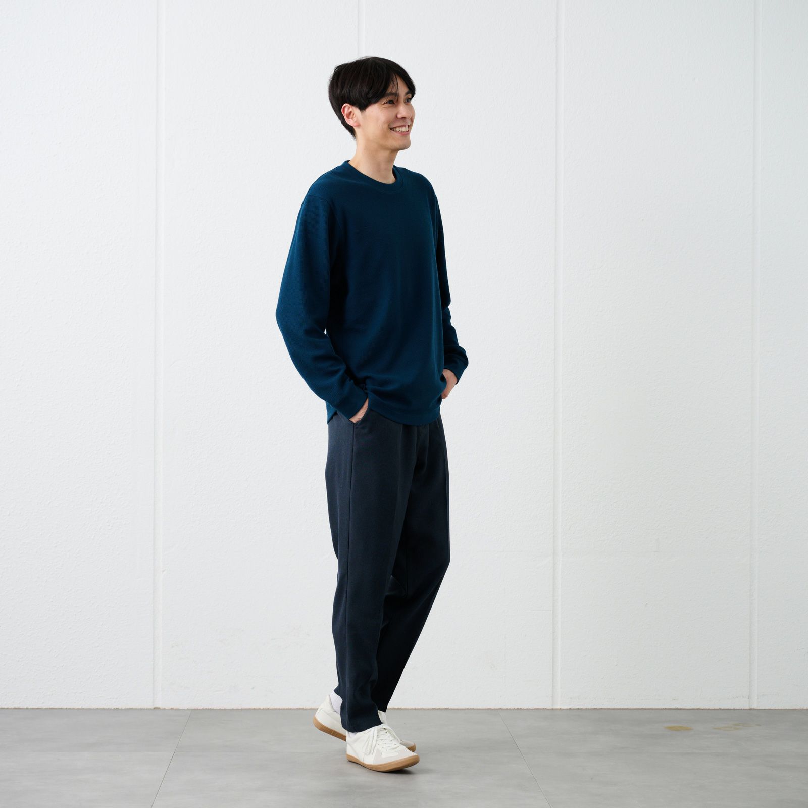 ワッフル　クルーネック長袖Ｔシャツ