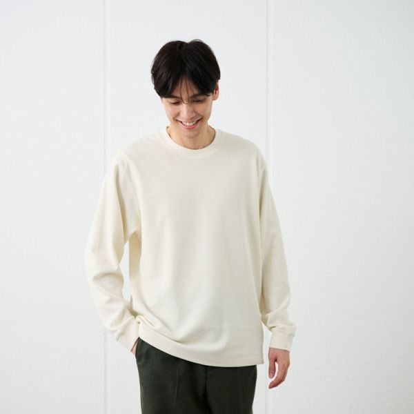 ワッフル　クルーネック長袖Ｔシャツ