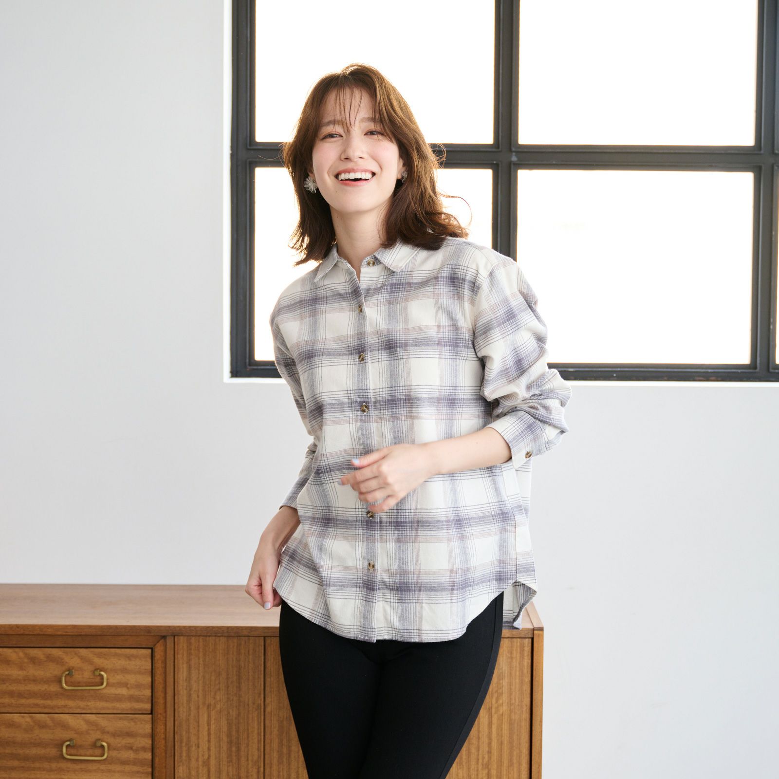 【てまラク】フランネル長袖レギュラーシャツ