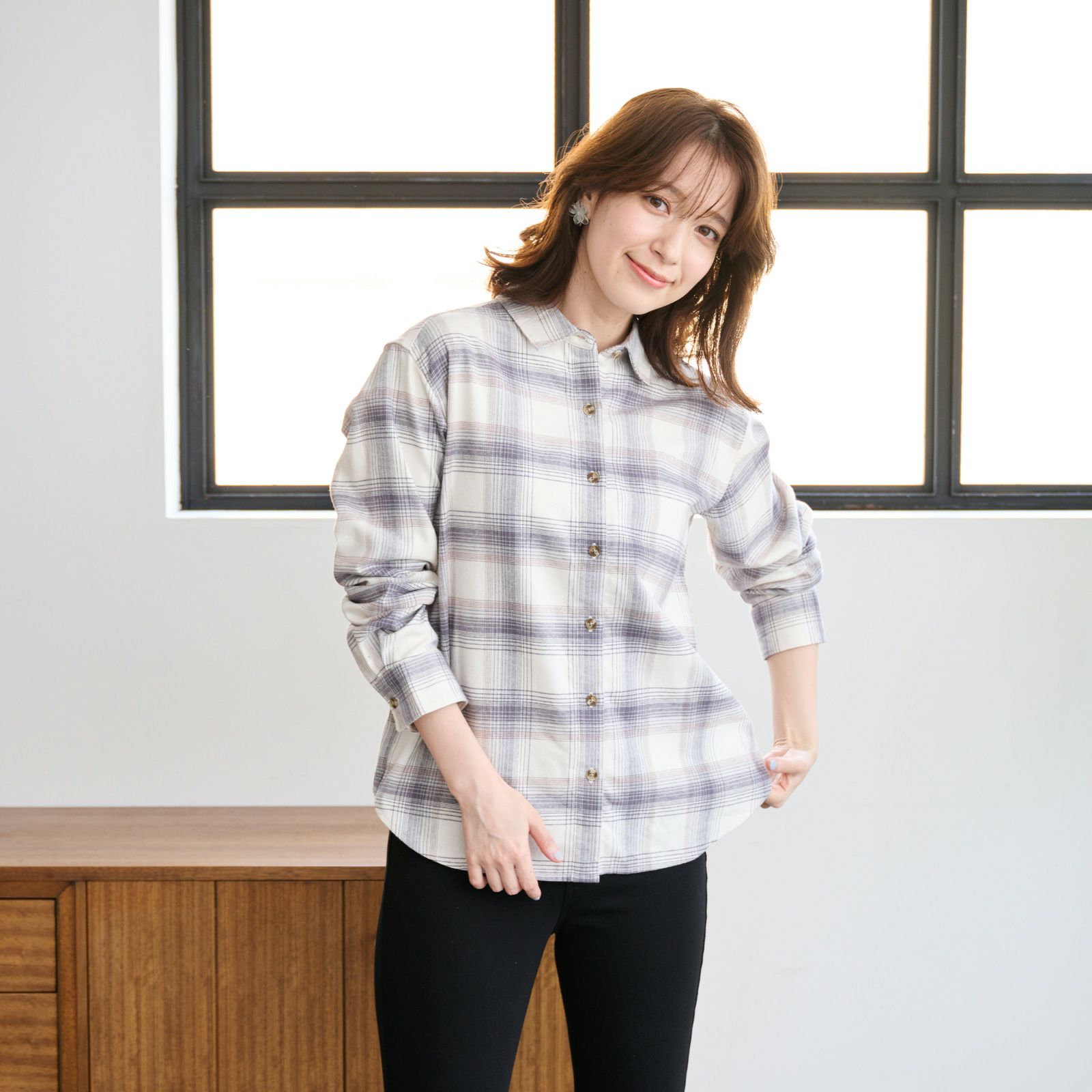 【てまラク】フランネル長袖レギュラーシャツ