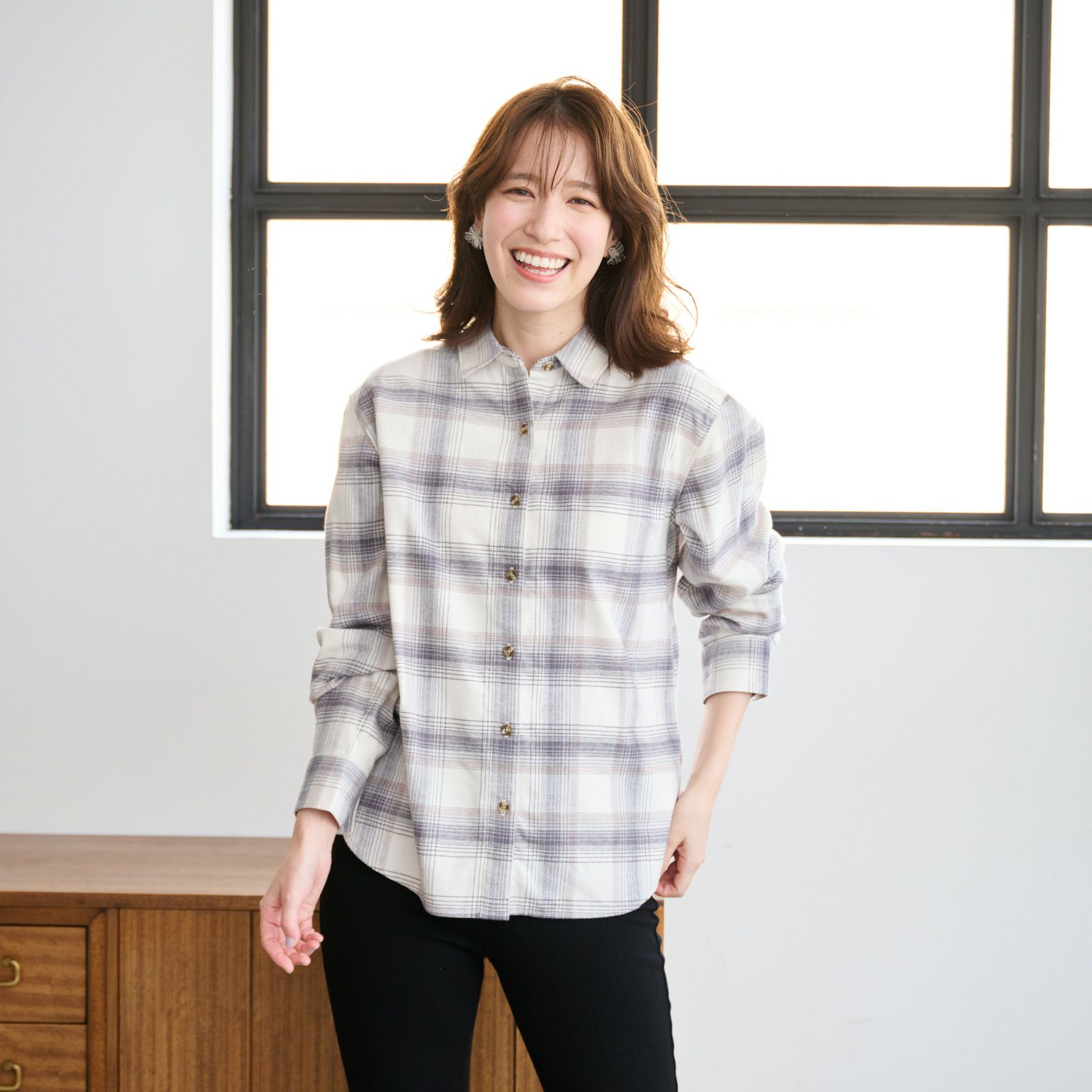 【てまラク】フランネル長袖レギュラーシャツ