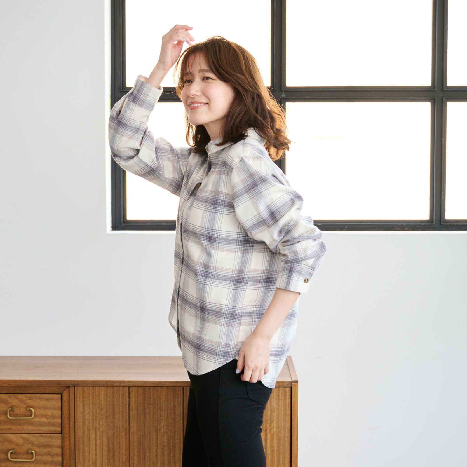 【てまラク】フランネル長袖レギュラーシャツ