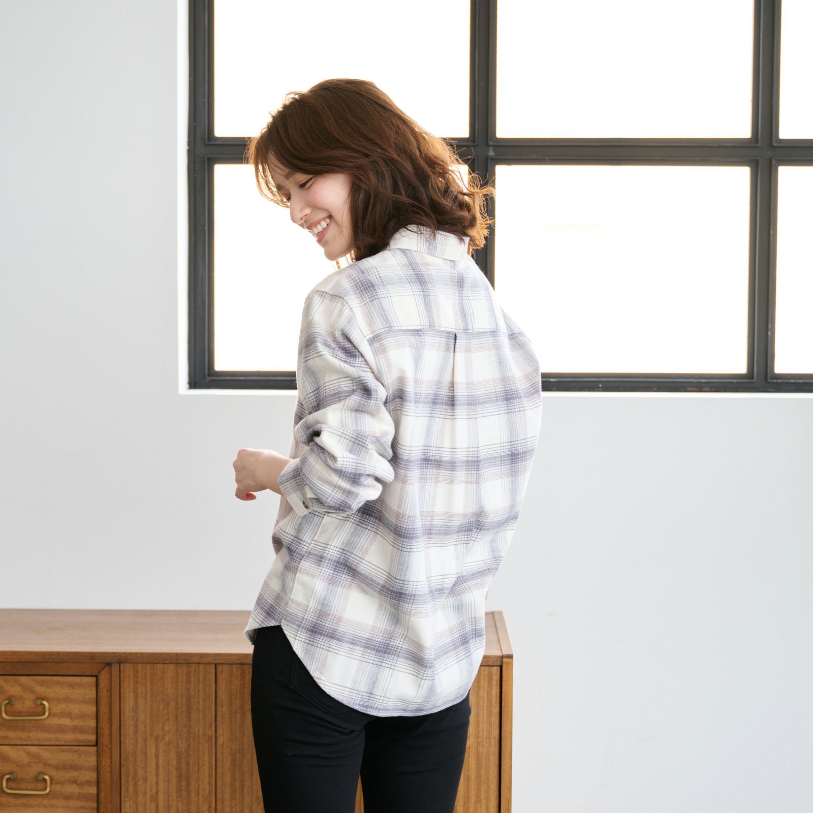 【てまラク】フランネル長袖レギュラーシャツ