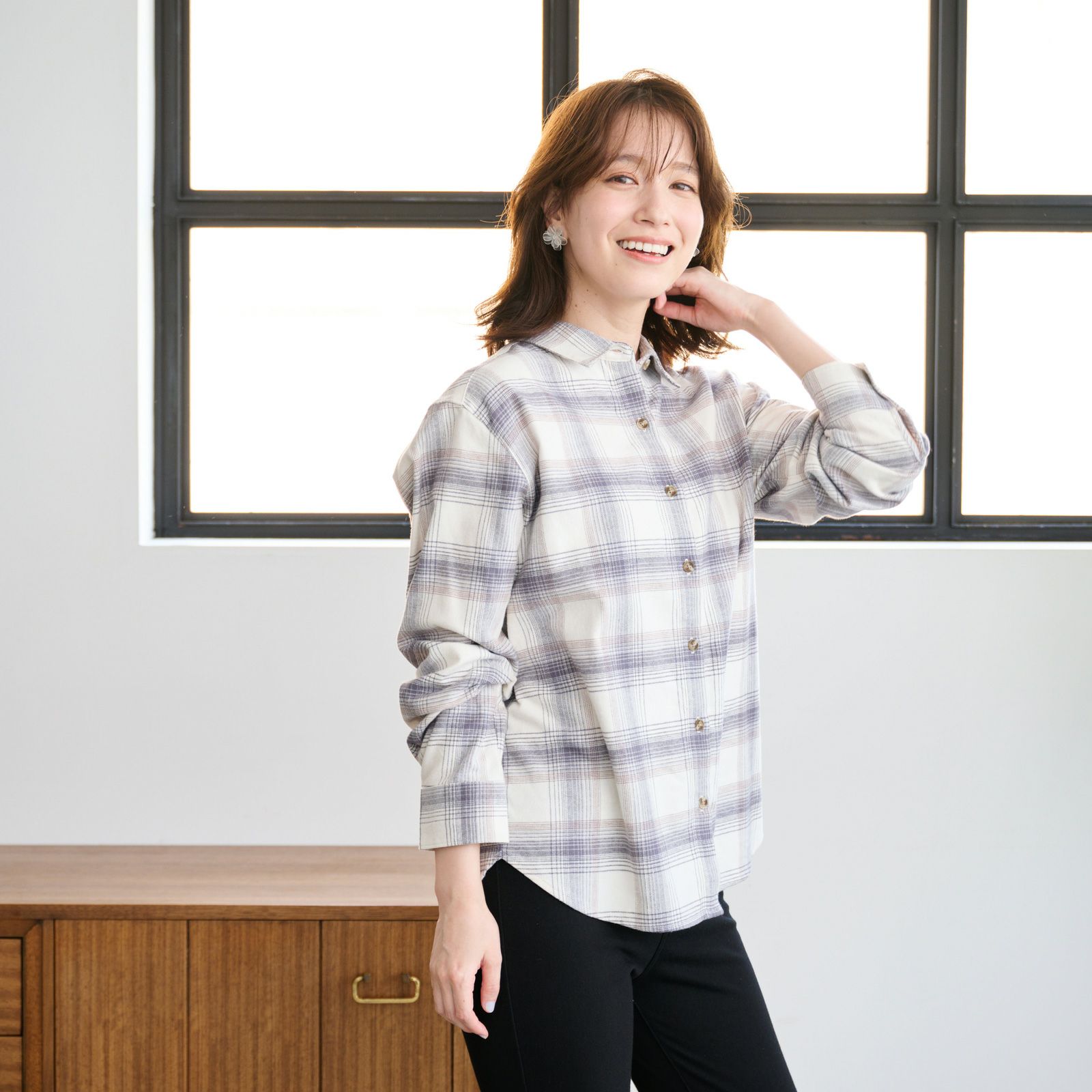 【てまラク】フランネル長袖レギュラーシャツ