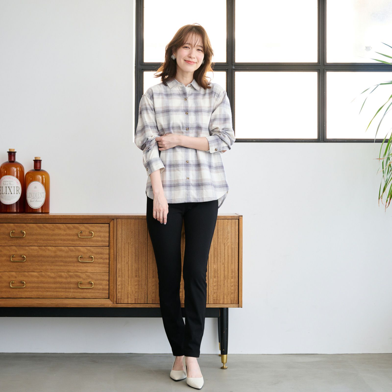 【てまラク】フランネル長袖レギュラーシャツ