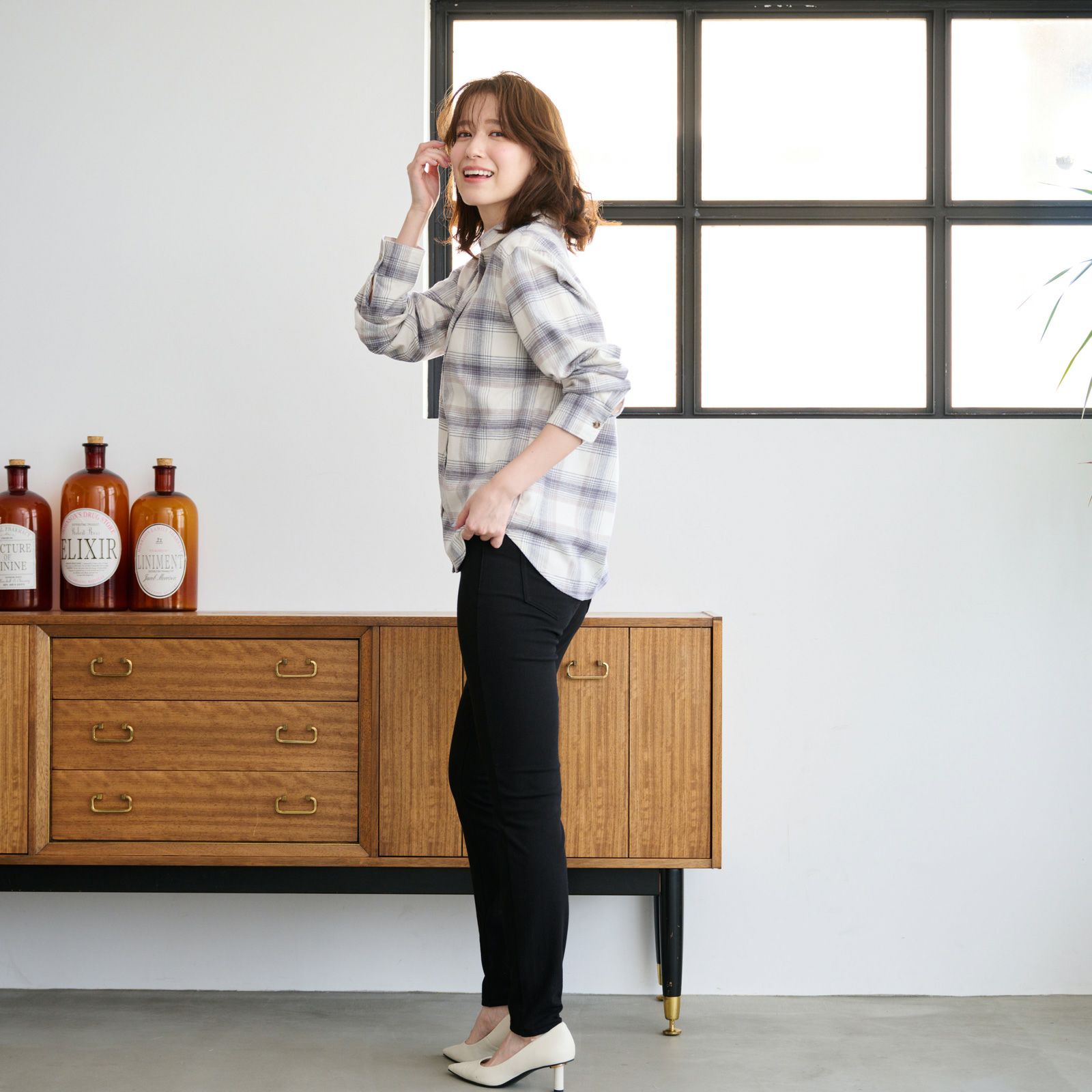 【てまラク】フランネル長袖レギュラーシャツ