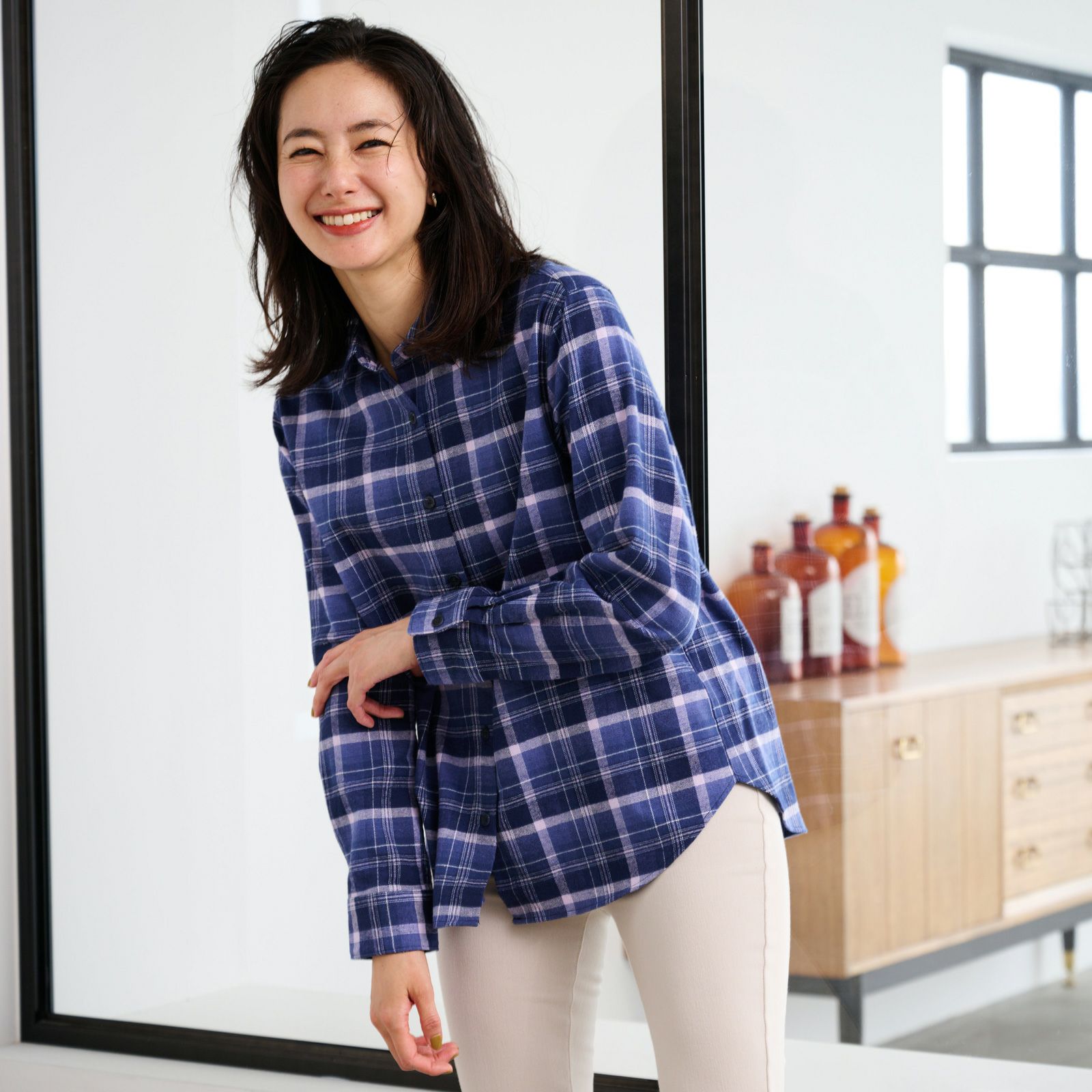 【てまラク】フランネル長袖レギュラーシャツ