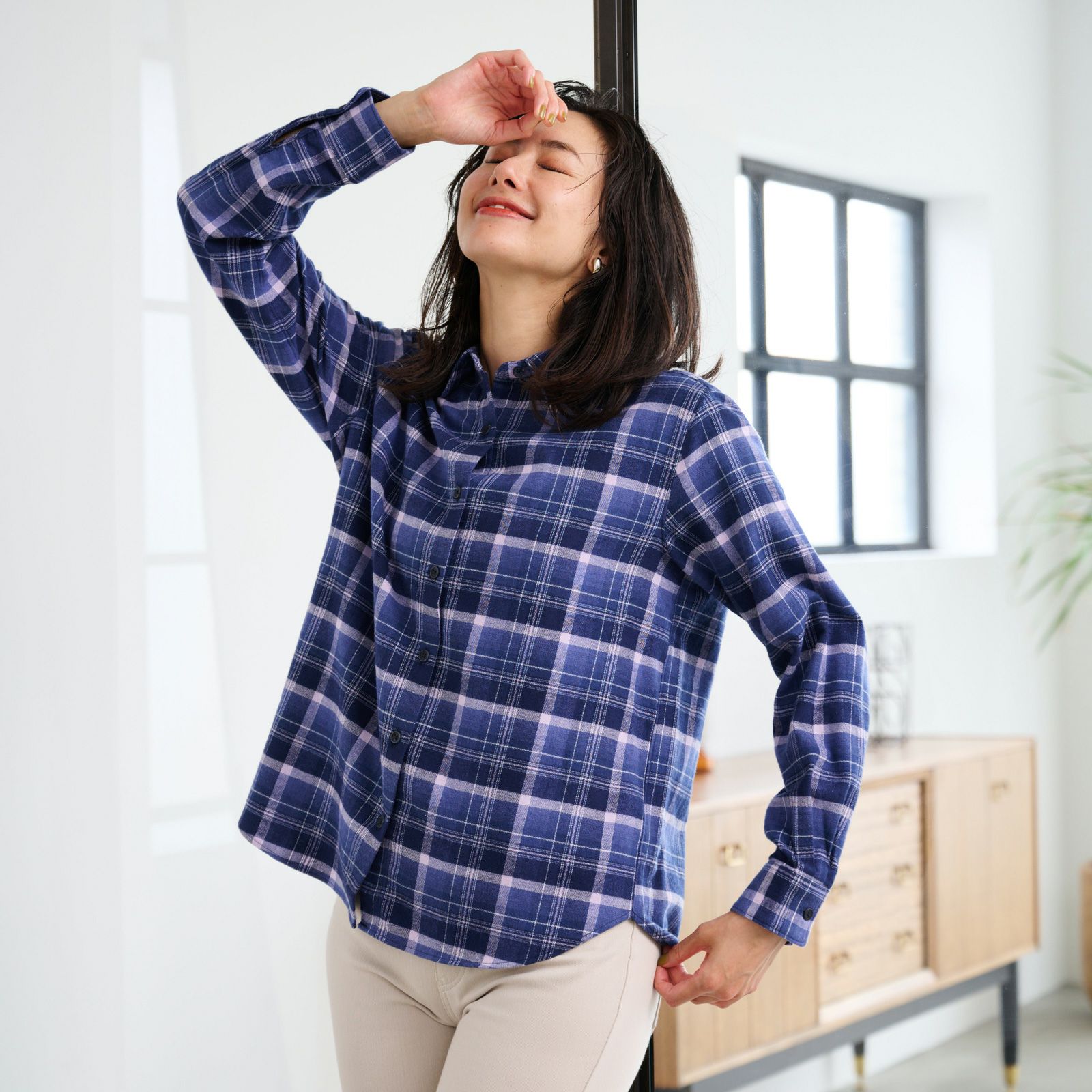 【てまラク】フランネル長袖レギュラーシャツ