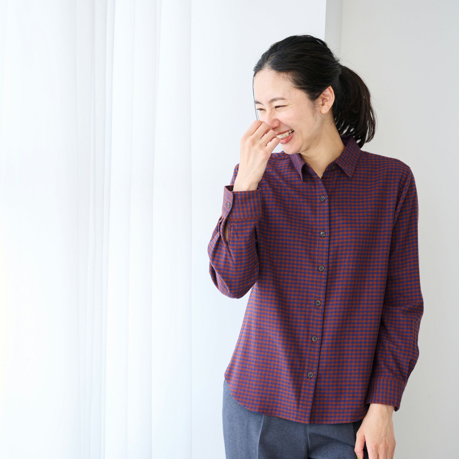 【てまラク】フランネル長袖レギュラーシャツ