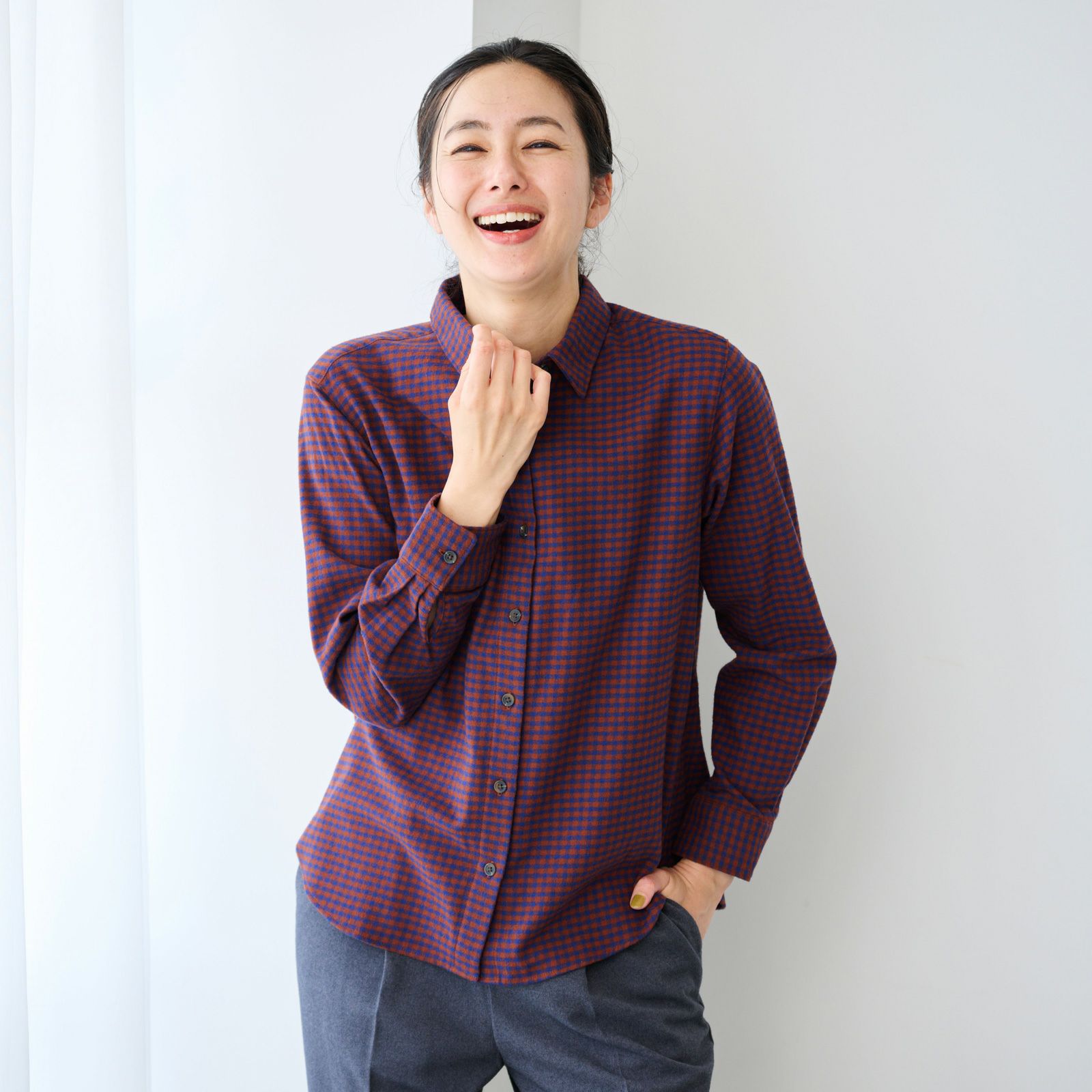 【てまラク】フランネル長袖レギュラーシャツ