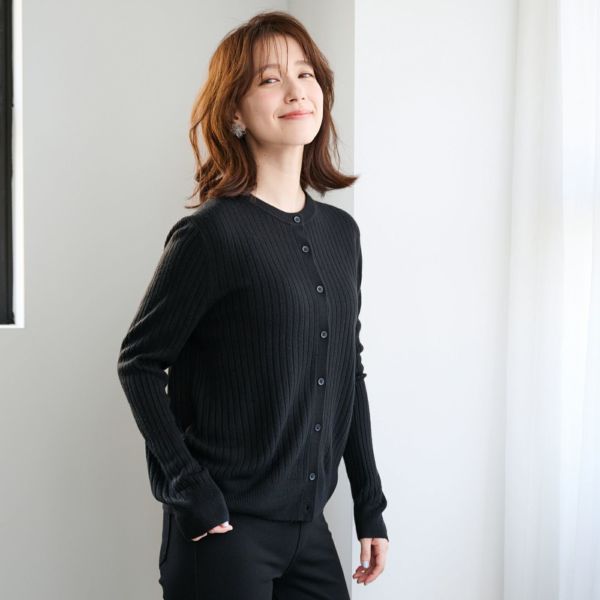 洗える・保温　シフォンタッチ　クルーネックカーディガン