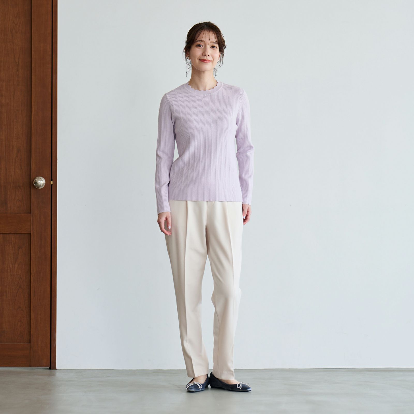 洗える・保温　マシュマロタッチスカラップネックプルオーバー