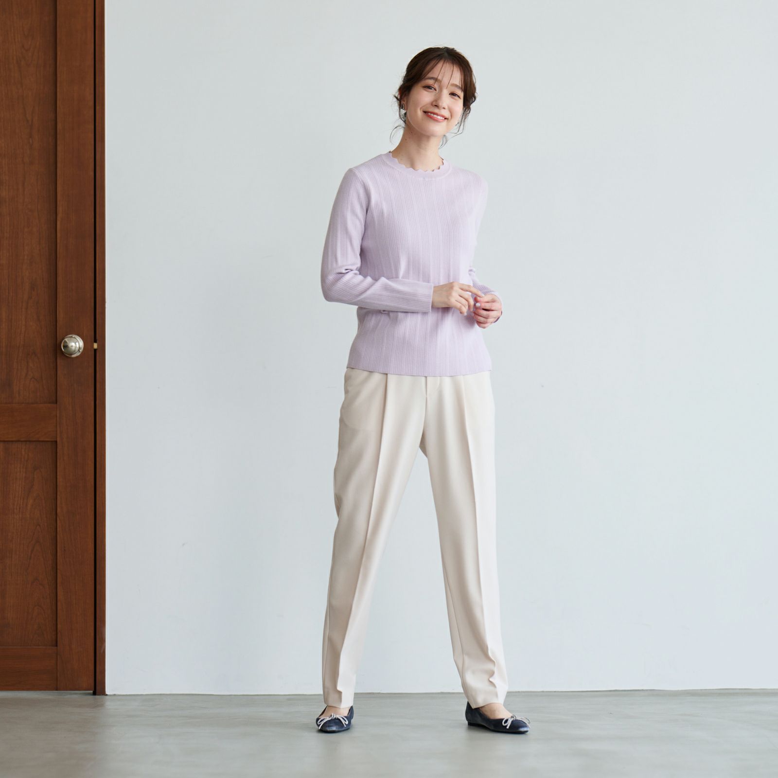 洗える・保温　マシュマロタッチスカラップネックプルオーバー