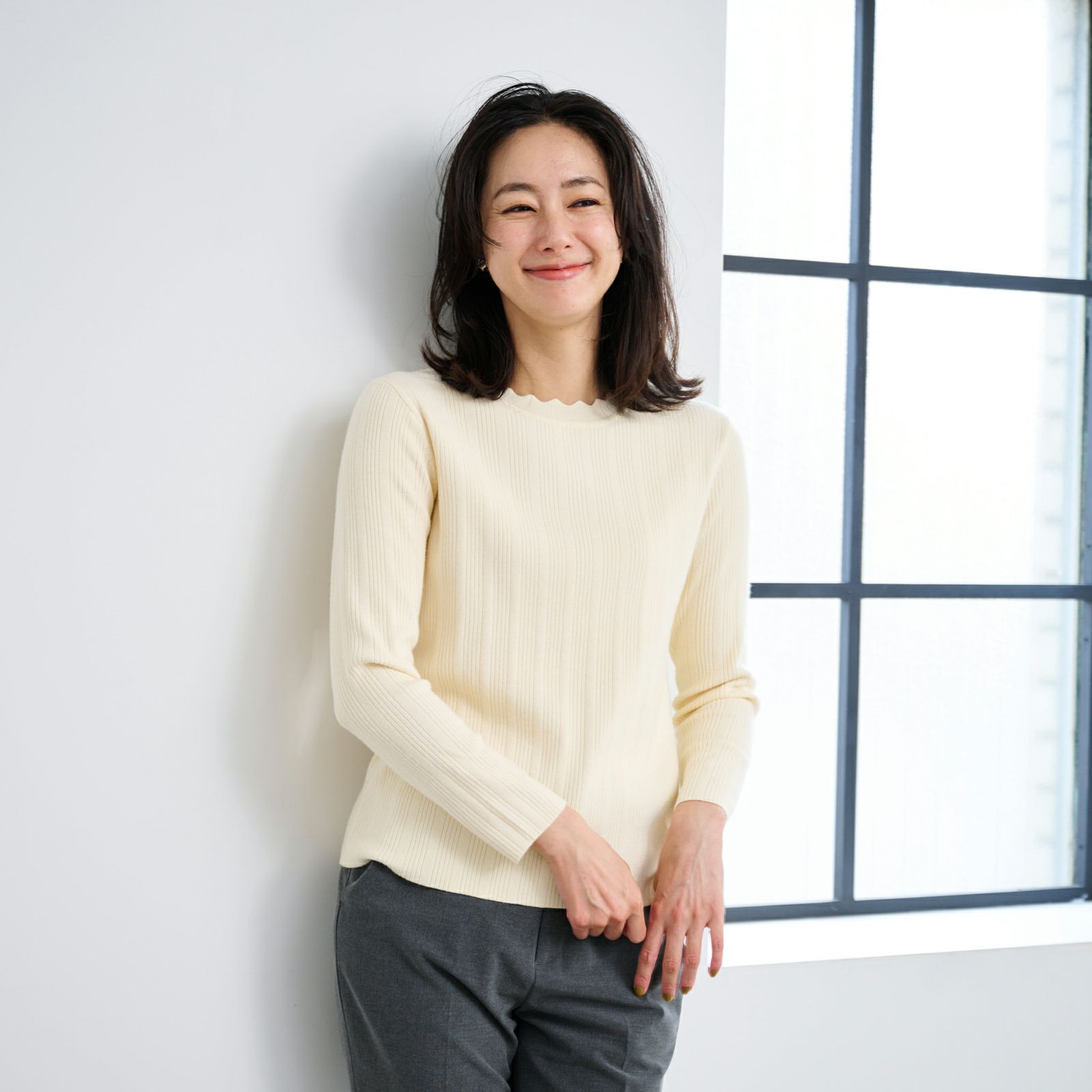 洗える・保温　マシュマロタッチスカラップネックプルオーバー