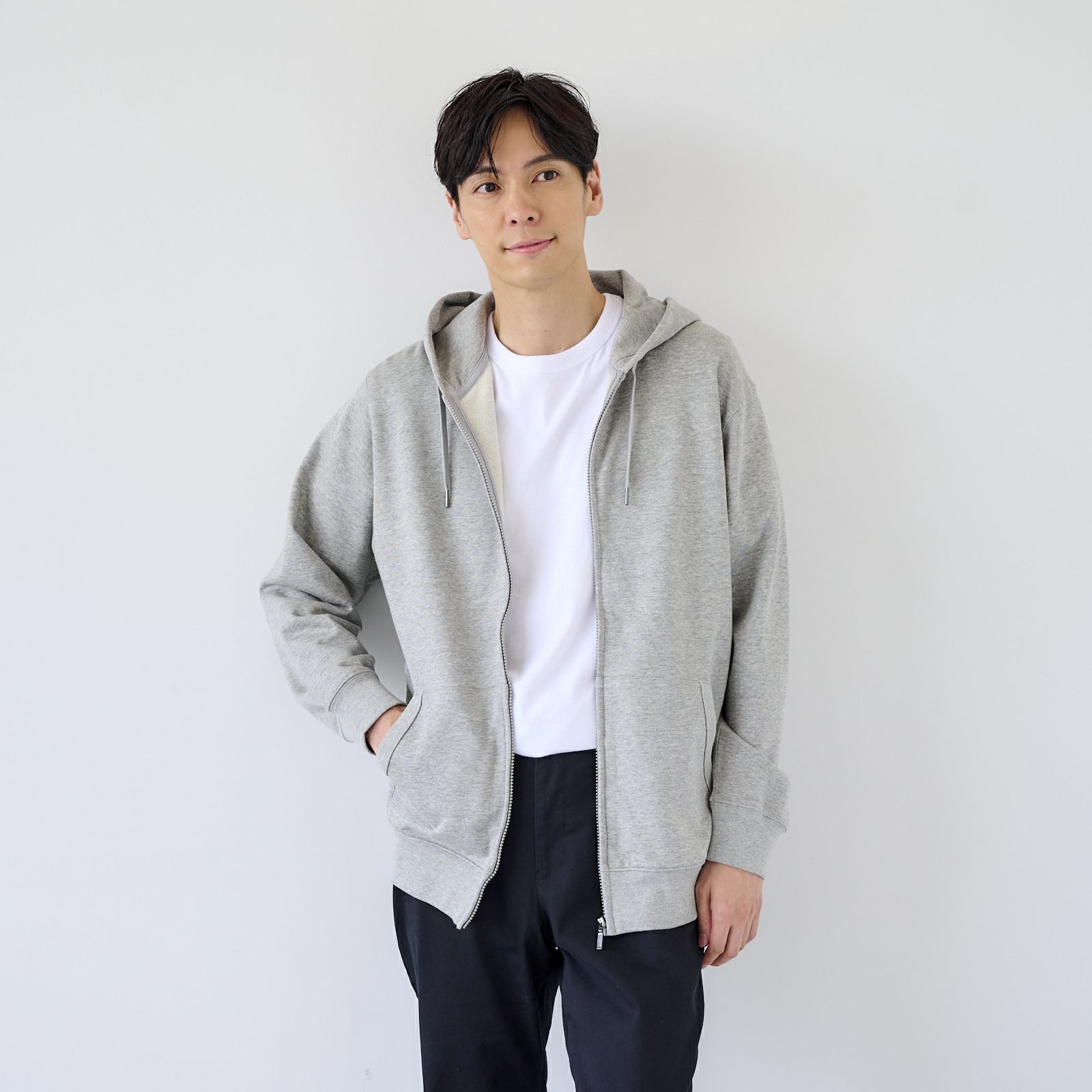 シルキーコットン　裏毛スウェットフルジップパーカ