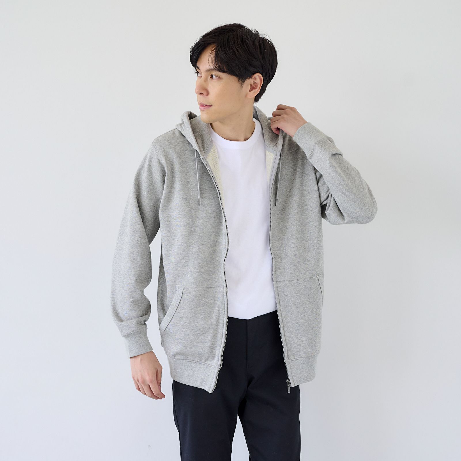 シルキーコットン　裏毛スウェットフルジップパーカ