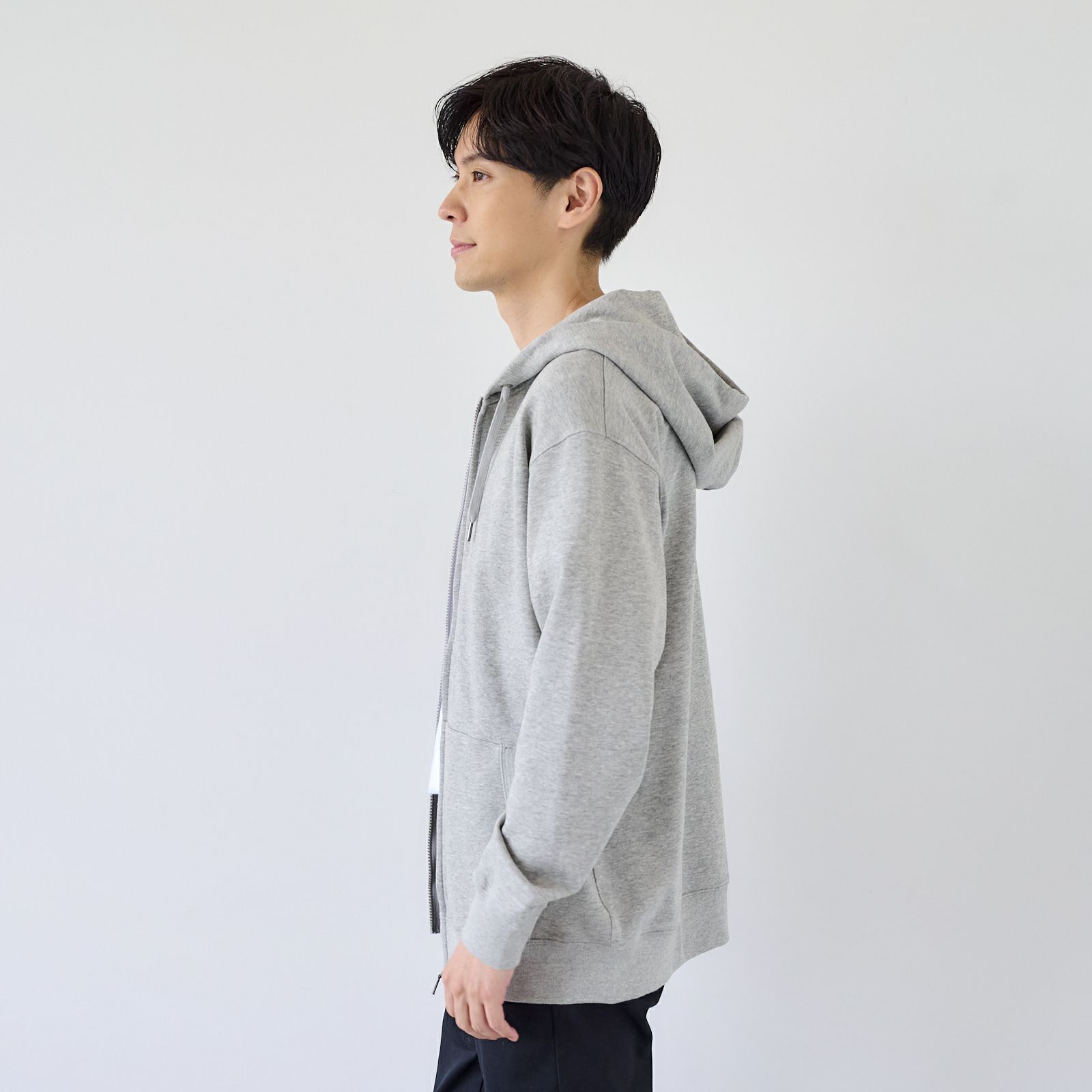 シルキーコットン　裏毛スウェットフルジップパーカ