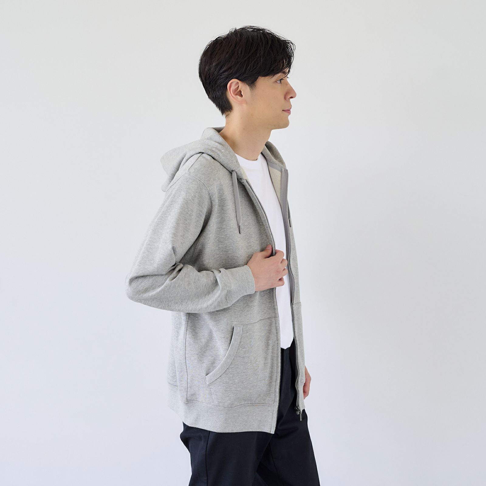 シルキーコットン　裏毛スウェットフルジップパーカ