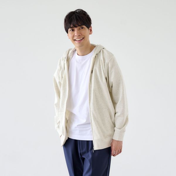 シルキーコットン　裏毛スウェットフルジップパーカ