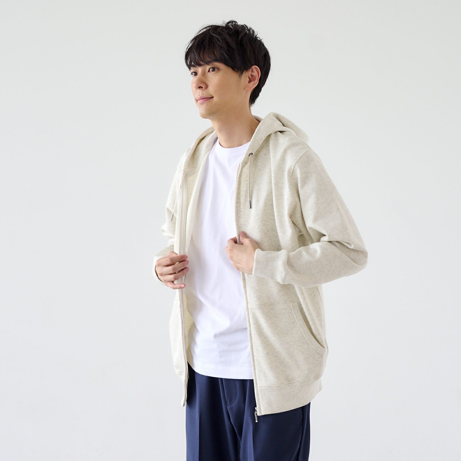 シルキーコットン　裏毛スウェットフルジップパーカ