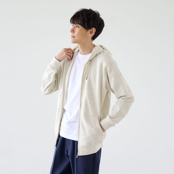 シルキーコットン　裏毛スウェットフルジップパーカ