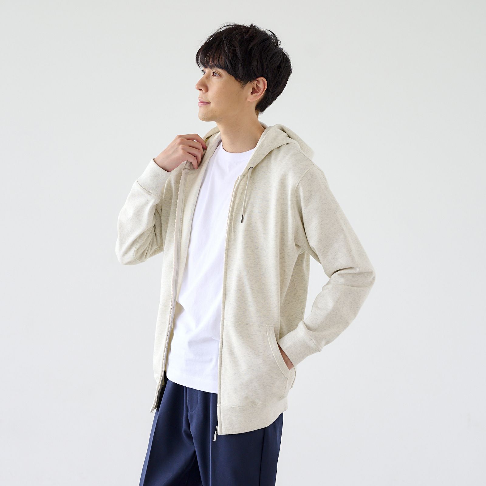 シルキーコットン　裏毛スウェットフルジップパーカ